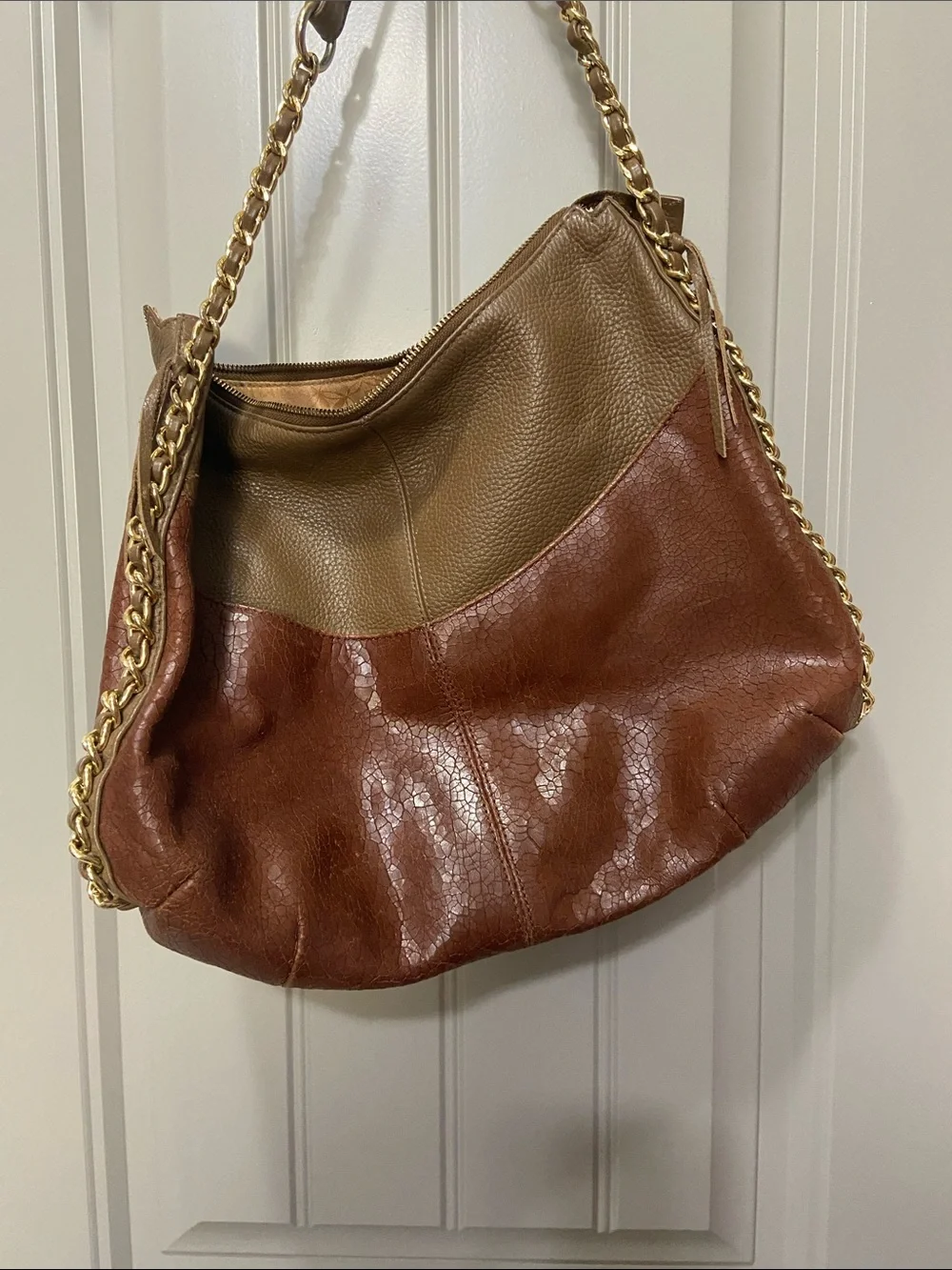 Leather Two-Tone Brown Hobo Bag